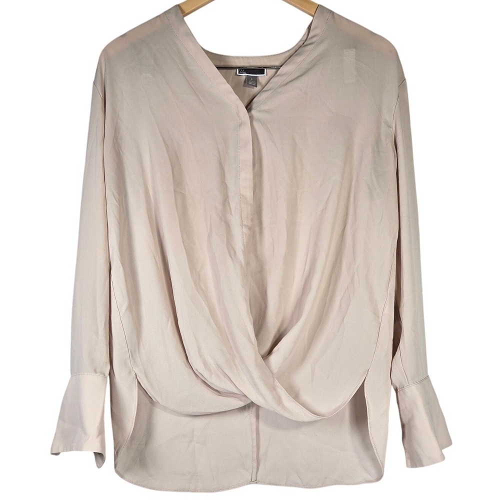 Chelsea 28 Beige Twist Front Long Sleeve Blouse‎ Top Women's Size S
